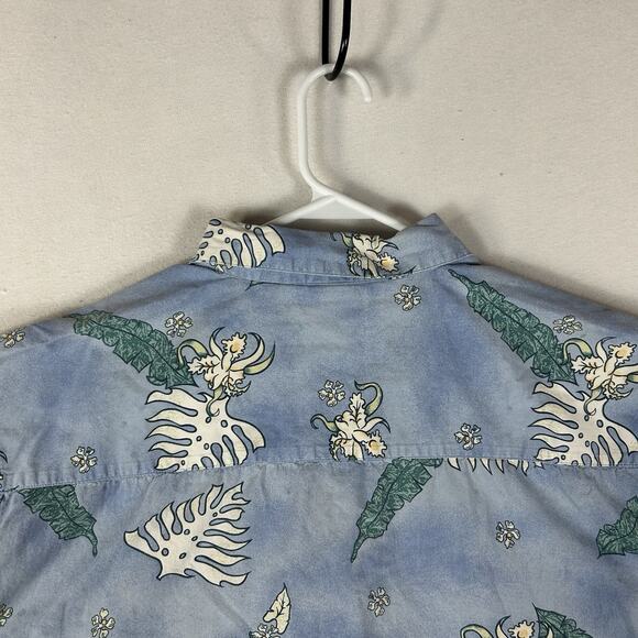 OP Sport Short Sleeve Hawaiian Shirt Mens XL Travel Blue Abstract Floral Relaxed - Picture 9 of 13